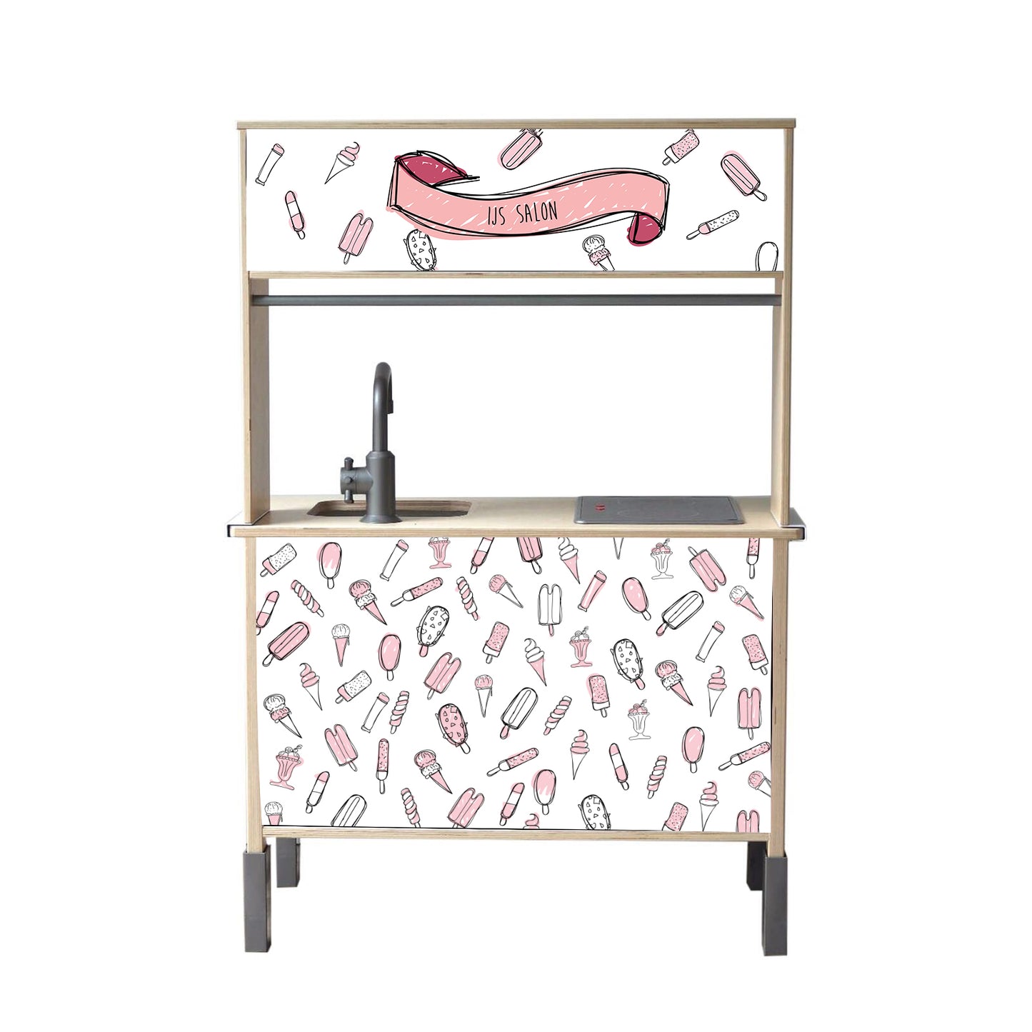 Maak van je IKEA Duktig een schattige roze ijssalon! Deze vrolijke kinderkeuken stickers brengen zoete fantasie en plezier in elke speelhoek.