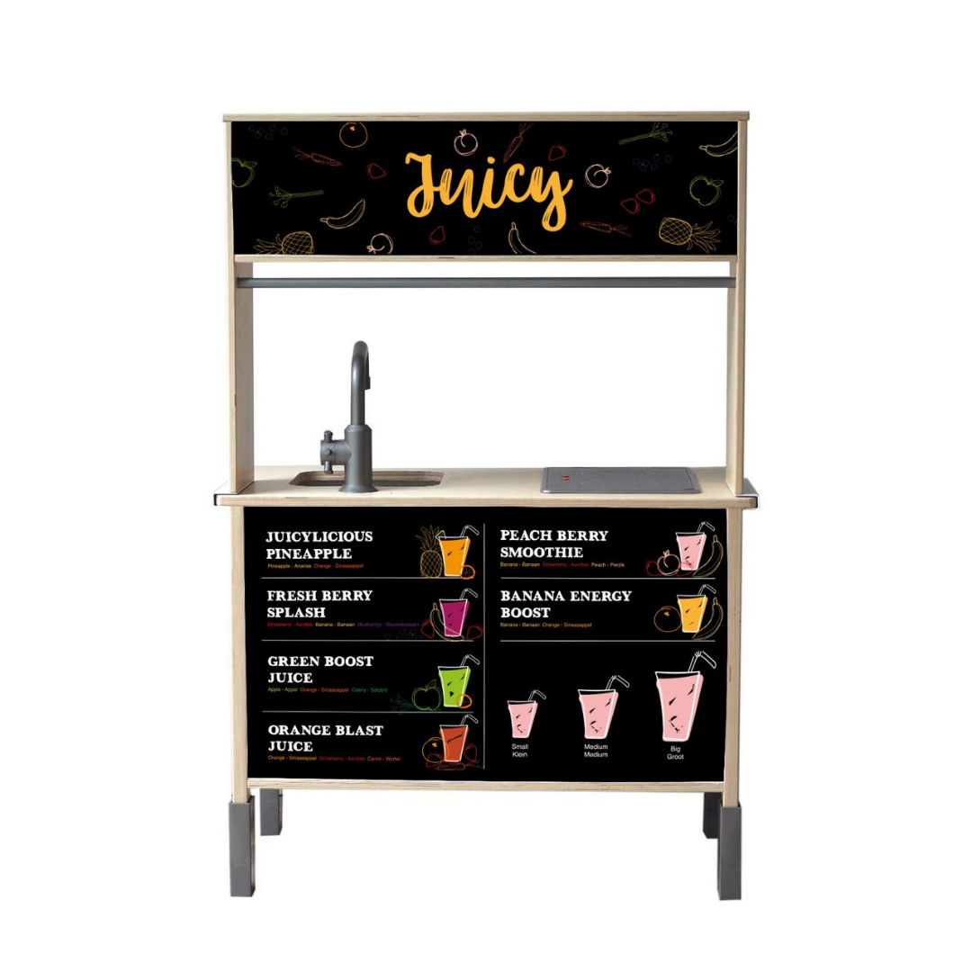 Van sinaasappel tot aardbei: met deze Juicy Bar sticker set maak je van je kinderkeuken een kleurrijke sapjesbar vol speelplezier.


