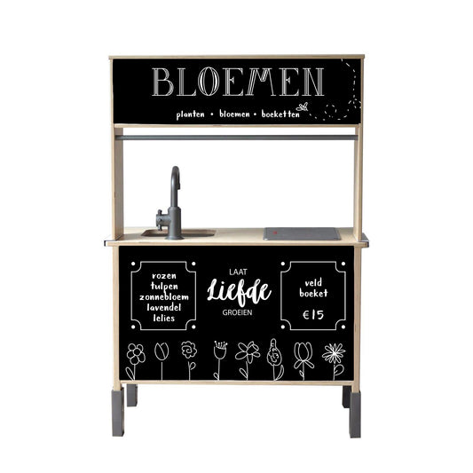 Tover je IKEA Duktig kinderkeuken om tot een kleurrijke Nederlandse bloemenkraam met deze prachtige sticker set. Perfect voor fantasierijk rollenspel!